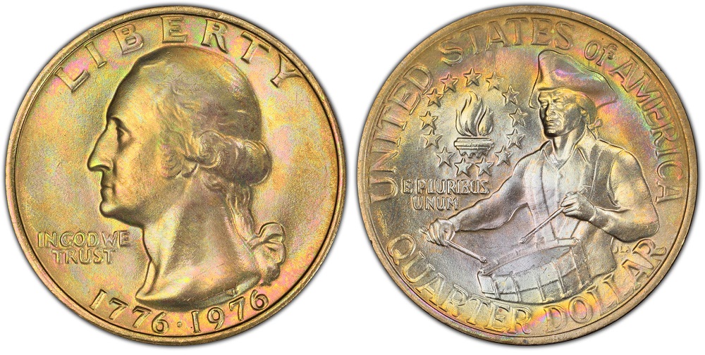 1976 Bicentennial Washington Quarter obverse showing Washington portrait with 1776-1976 dual date and reverse showing drummer boy design