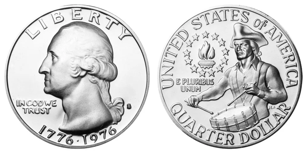 1976-S 40% Silver Bicentennial Quarter obverse showing S mint mark and Washington portrait with original silver luster